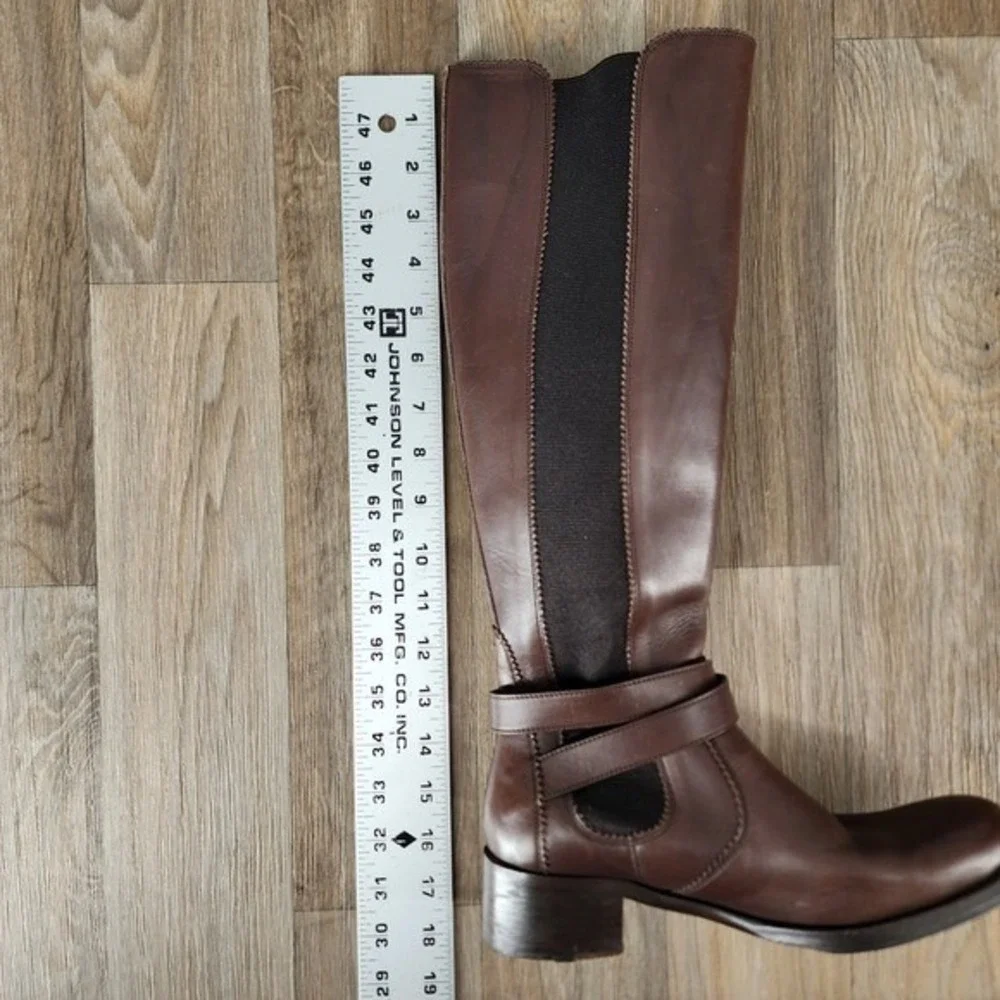 Heschung Brown Leather Riding‎ Boots Tall Buckle Womens 7 Made in France